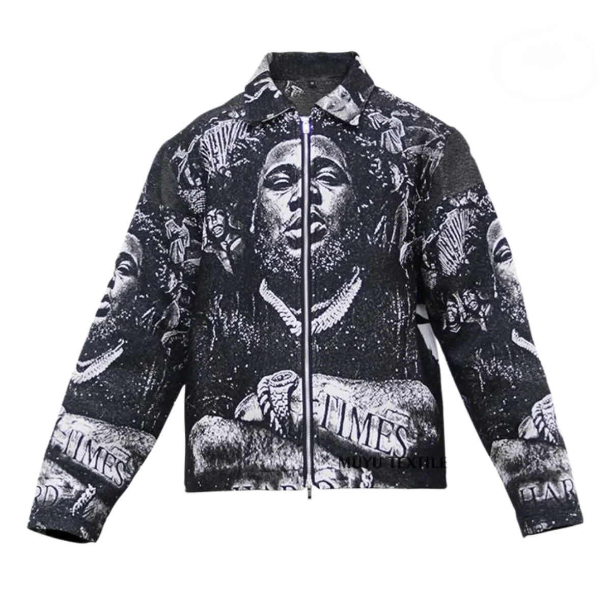 Black & White Woven Tapestry Zip Jacket